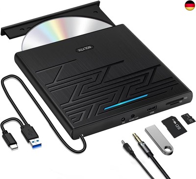 NOLYTH Externes DVD Laufwerk Extern USB 3.0 Type-C Tragbar CD/DVD RW Brenner