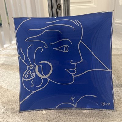 20cm LRG Yves Blayo Glas Tablett / Schale Matisse Style Lineart of Woman 