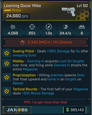 Borderlands 4 • MODDED • Looming Oscar Mike Pistol Jakobs • Lvl 50 • PS PC XB