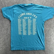 Vintage J Lewis Ames JHS Shirt Mens Extra Large Blue Class Of 87 School 80s