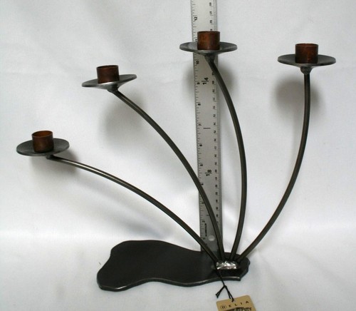 Candelabro artigianale in acciaio Ivan McLean - 4 portacandele - moderno industriale - Foto 5 di 5