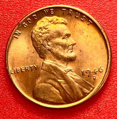 1946-D Lincoln Wheat Cent Penny GEM RED BU From an Original Bank Roll