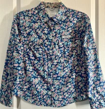 Ocean + Coast Unisex Size L Blue & Pink Floral Print Button Up Long Sleeve