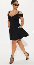 Fashion Nova Black Off Shoulder Fit & Flare Mini Dress Sleeveless Knit, Size L