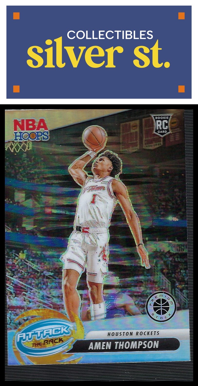 2023-24 Hoops Premium Stock #9 Amen Thompson Attack The Rack Silver Prizm