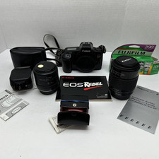 Canon EOS Rebel 35mm Film Camera Bundle 30-70mm and Pro Spec 70-210mm lens Flash