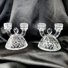 VTG 2 Imperial Glass Diamond Thumbprint Double Candlestick Taper Candle Holders