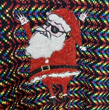 Ugly Christmas Sweater Dancing Santa Sunglasses Multi-colored Light Up LG READ