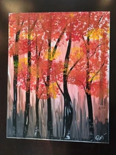 Original Acrylic Painting on Canvas Autumn Forest Landscape Modern Art Signed RM