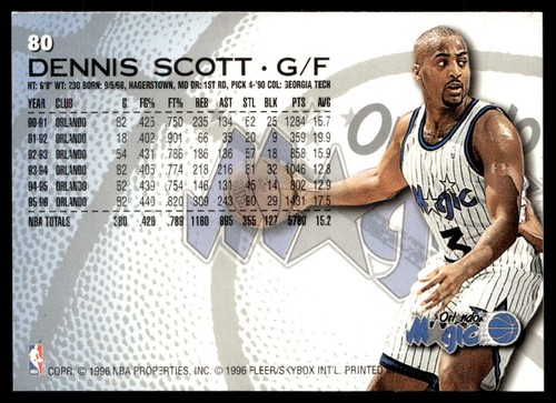 1996-97 Fleer Dennis Scott Orlando Magic #80 - Picture 2 of 2