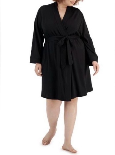 NWT CHARTER CLUB French Terry Wrap Short Robe Classic Black - Picture 2 of 10