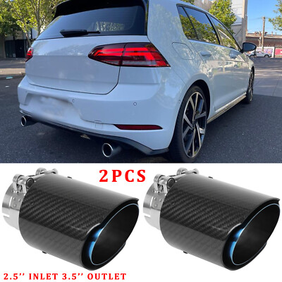For Volkswagen GOLF R Pair 2.5''Inlet 3.5''Outlet Carbon Muffler Exhaust Tips Pipe