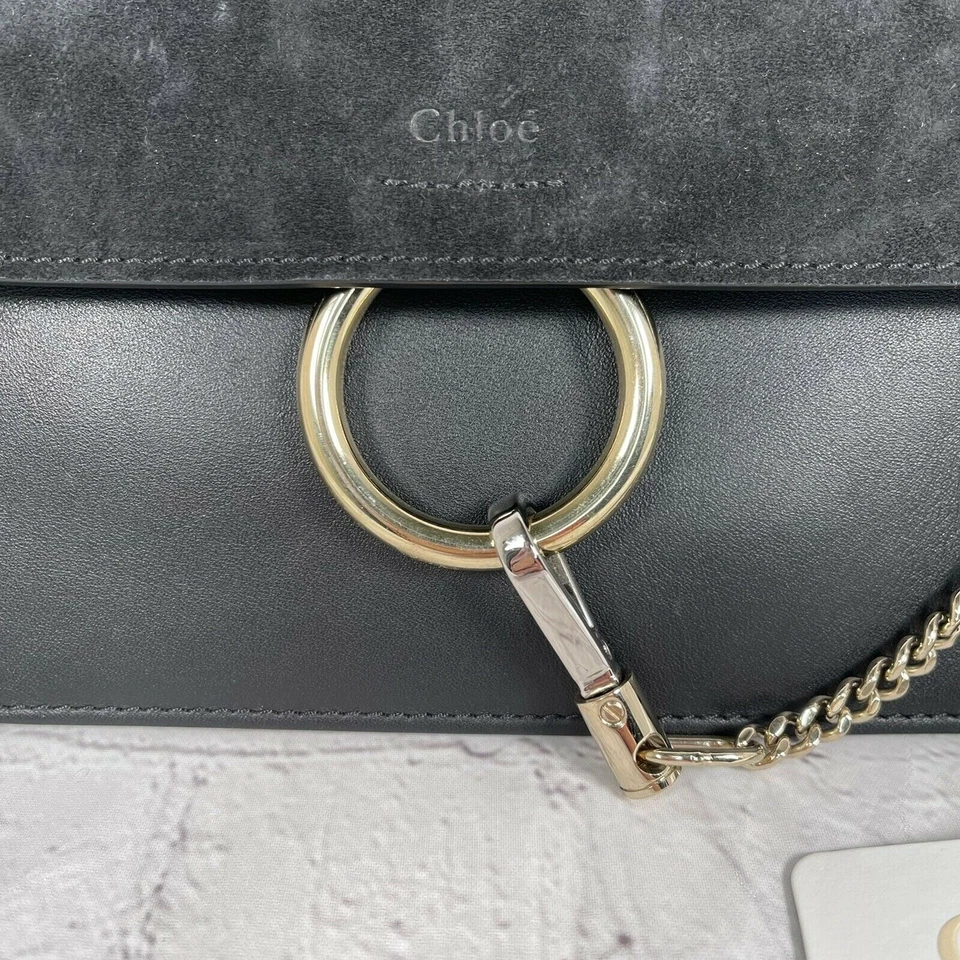 Bolso Chloé Faye Mini Cuero Negro Piel de becerro Cadena Correa para el Hombro Nuevo con Etiquetas $1250 Foto 3 de 4