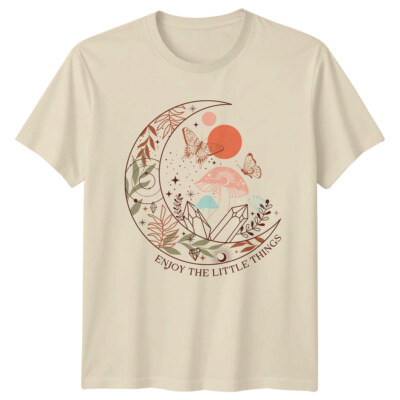 Enjoy The Little Things Mond Schmetterling Boho Himmlische Grafik T-Shirt