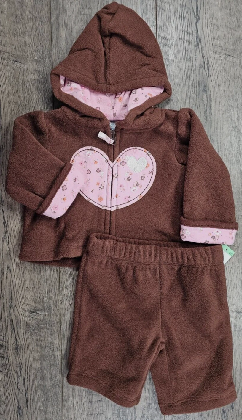 Baby Girl Clothes New Little Wonders Newborn 2pc Fleece Heart Hooded Outfit