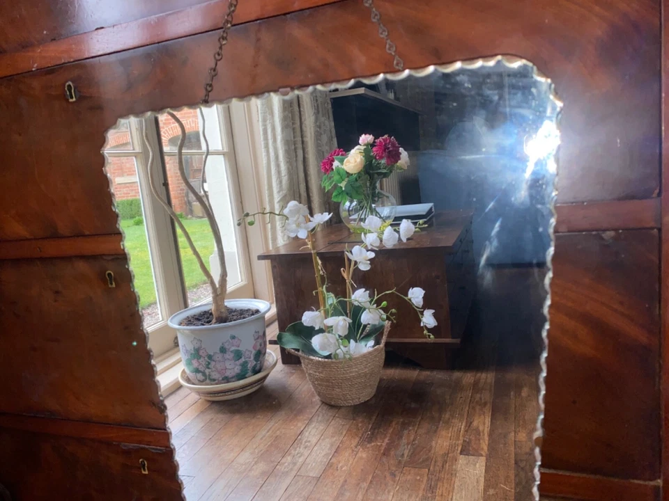 Large Vintage Frameless Art Deco Mirror Antique Venetian Scallop Edge 1920s - Image 4 of 4