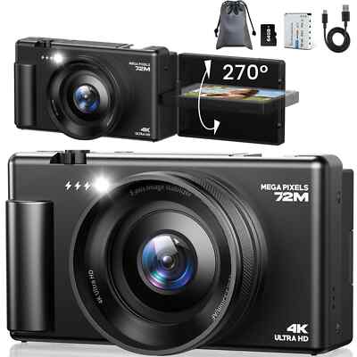 Digitalkamera Autofokus 72MP 4K Fotokamera 270° Flip-Bildschirm YouTube-Kamera