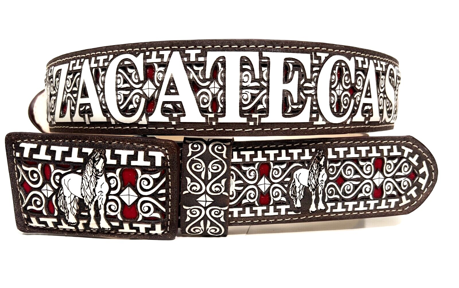 MEN'S ZACATECAS WESTERN LEATHER BELT COWBOY RODEO BELT. CINTO VAQUERO