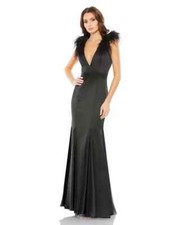 Mac Duggal Black Feather Detail Satin Sheath Gown Size 12 $798