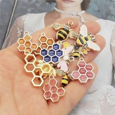 6 Bee Charms Pendants Bumblebee Gold Enamel Set Insect Garden Spring Jewelry