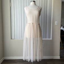 Forever 21 Beige Flowy Sheer Lace Midi A Line Dress Size: M 