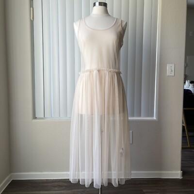 Forever 21 Beige Flowy Sheer Lace Midi A Line Dress Size: M