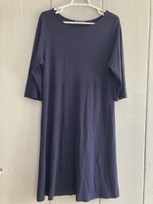 Vintage Talbots Dress Navy Blue Stretchy Midi Length Plain Lagenlook Sz L P