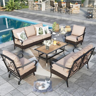 5 PCS Patio Furniture Set Outdoor Conversation Set w/ 2 Metal Chairs for 7-Seats