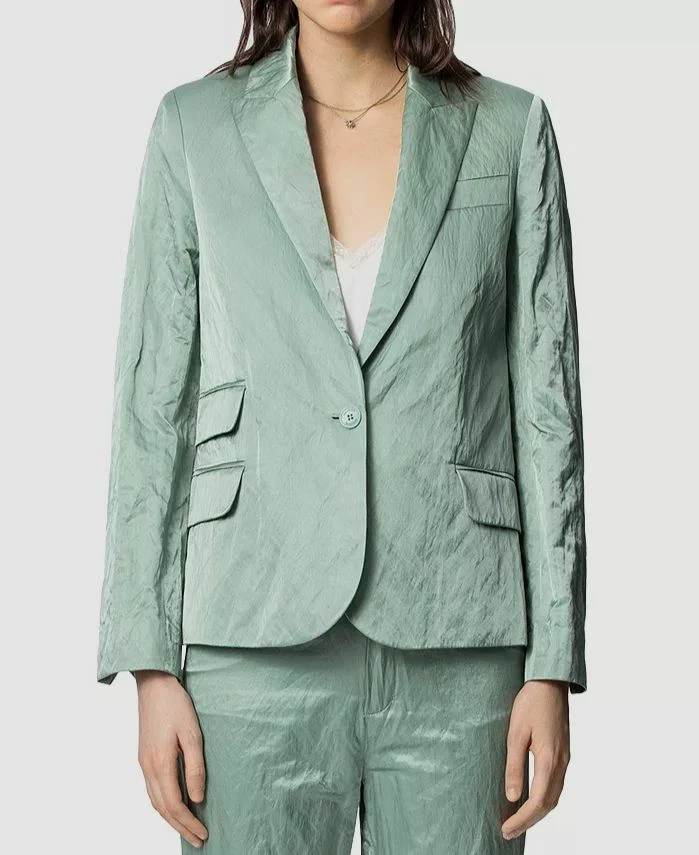 $1100 Zadig & Voltaire Women's Green Victor Satin Blazer Suit Jacket Size US 6