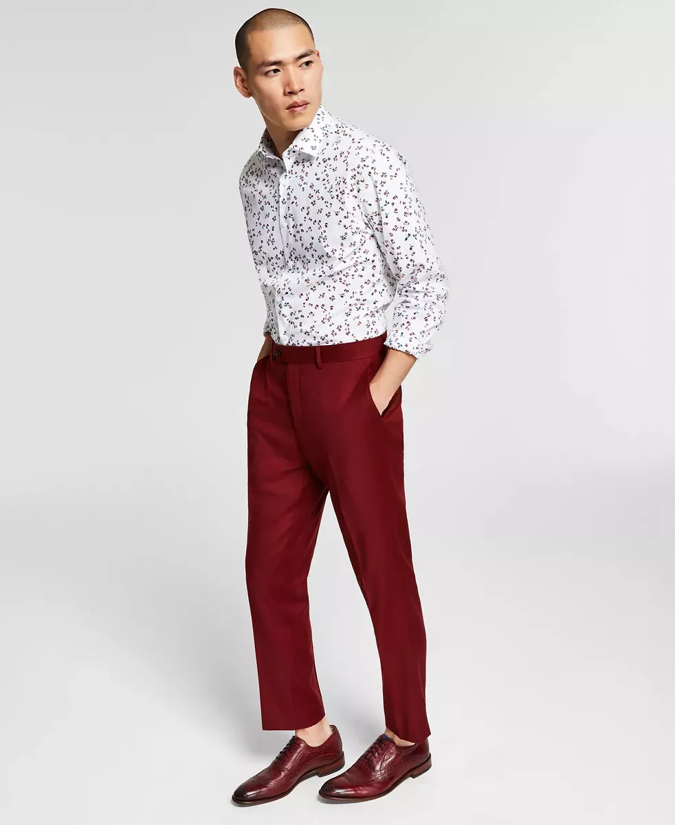 Red fitted best sale pants