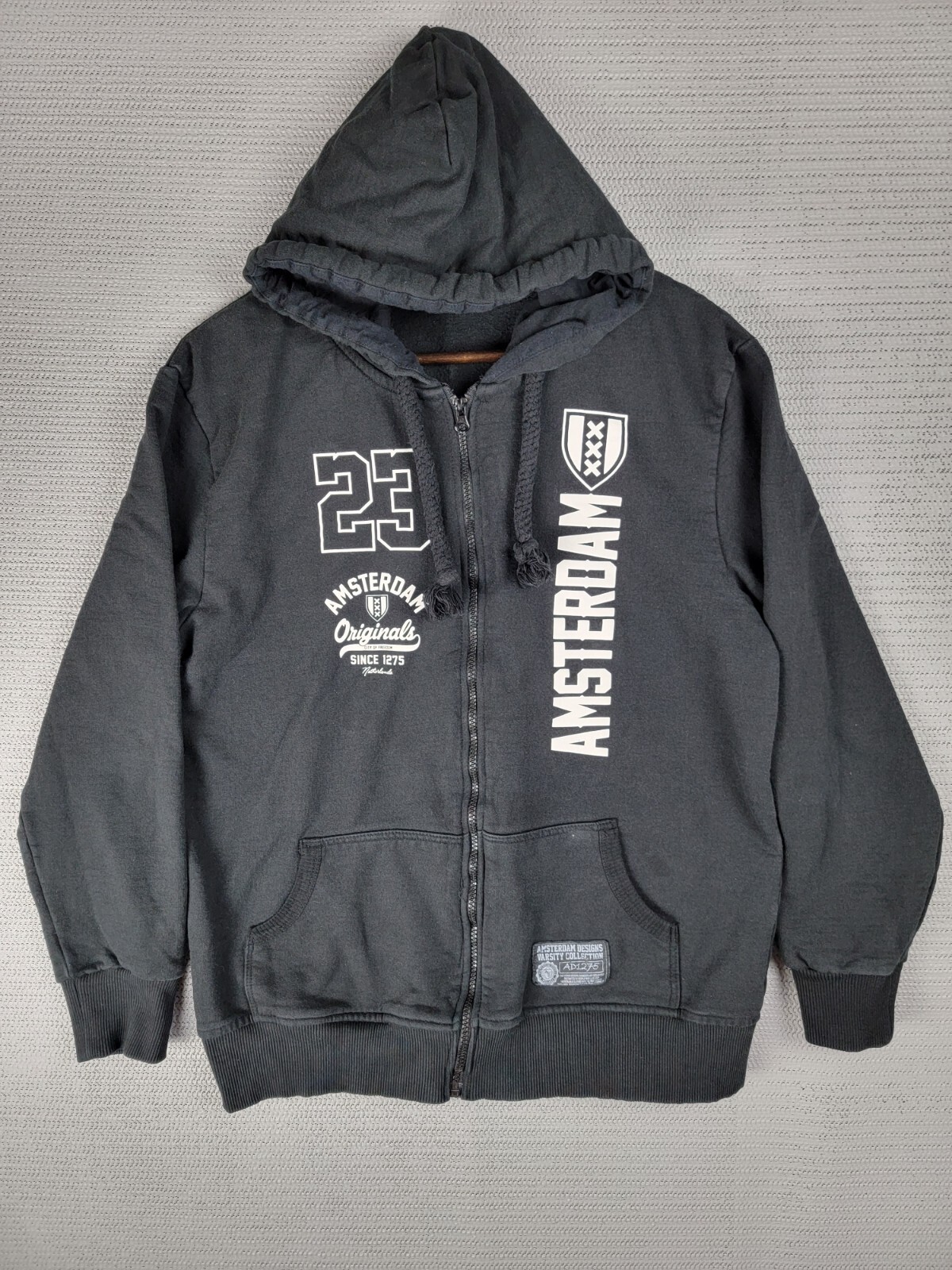 Amsterdam zip up hoodie sweatshirt size xl fits large black xxx hooded