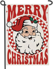 Merry Christmas Garden Flags 12x18 inch Double Sided, Seasonal Xmas Santa Claus