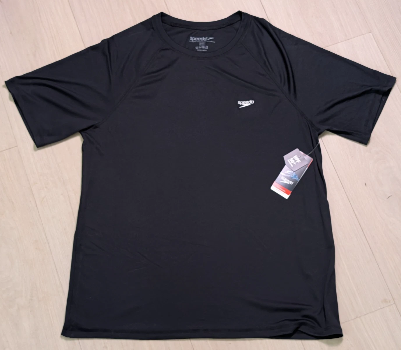 Speedo Men's Easy Swim Shirt L Black UPF 50+ Sun Protection Rash Guard Surf Tee