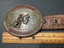 Youth Cowboy Belt  Vintage German Silver Buckle, 27  -30  Steer Wrestling