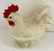 Vintage WHITE HEN CHICKEN ON NEST DISH EASTER FARMHOUSE Ceramic RETRO