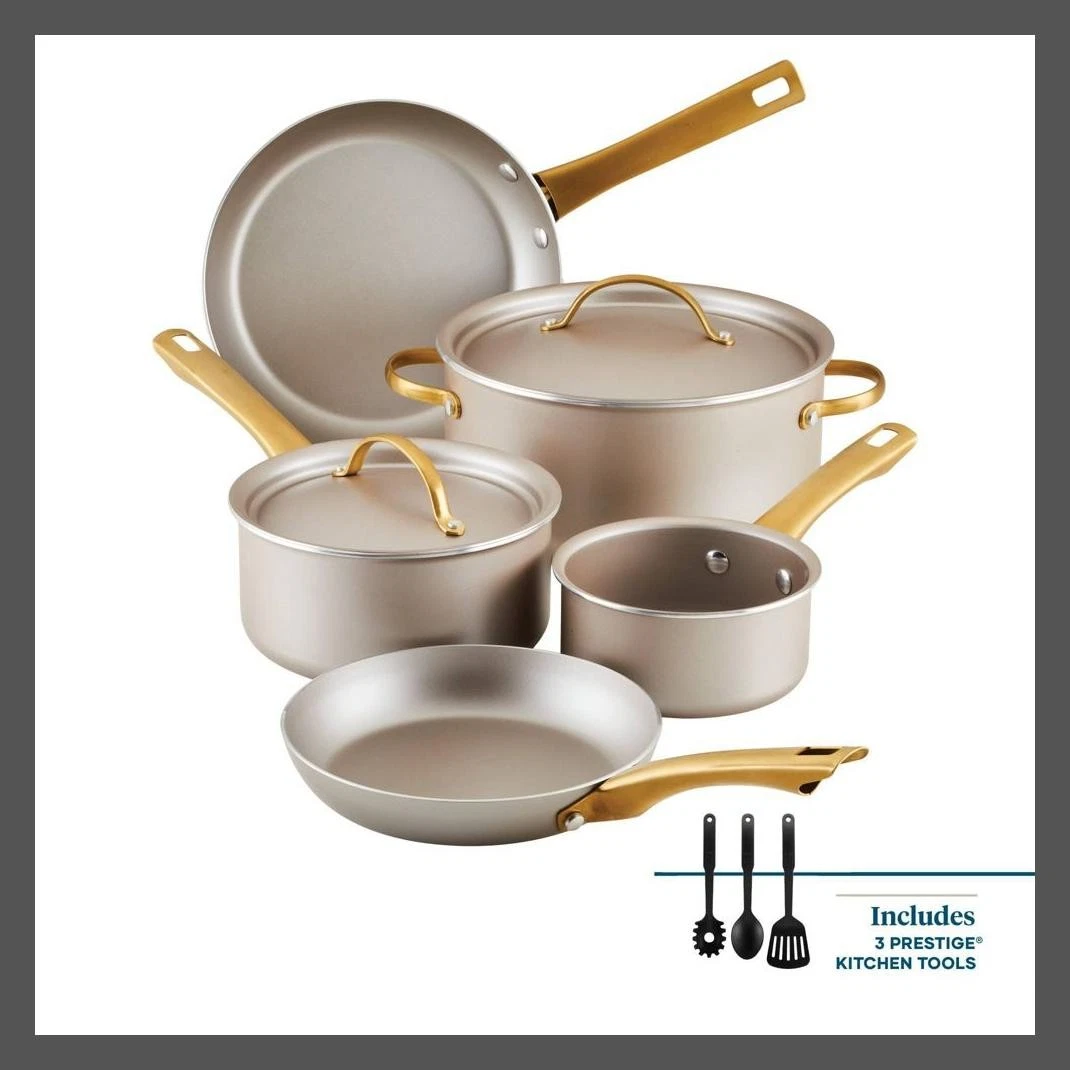 Farberware 10PC Ceramic Aluminum Cookware Set 350F Radiant Stainless Steels
Opens in a new window or