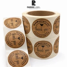 Natural Kraft Thank You Stickers 2” Circle – 250 Labels per Roll | Handmade Look