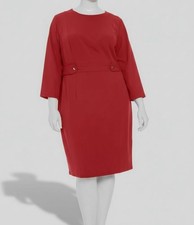 London Times Women Red 3/4-Sleeve Tab-Waist Sheath Dress Plus Size 16W