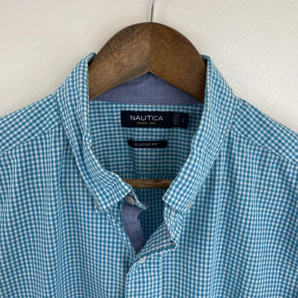 Nautica Shirt Mens Large Teal Plaid Long Sleeve Button Down 100% Cotton - Image 4 of 4