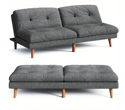 Gray Futon Sofa Bed Adjustable Backrest Convertible Couch Living Room