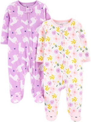 Baby Girls' 2-Pack 2-way Zip Fleece Footed Sleep and Play