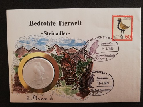 Numisbrief - Bedrohte Tierwelt, Steinadler, Porzellan-Medaille