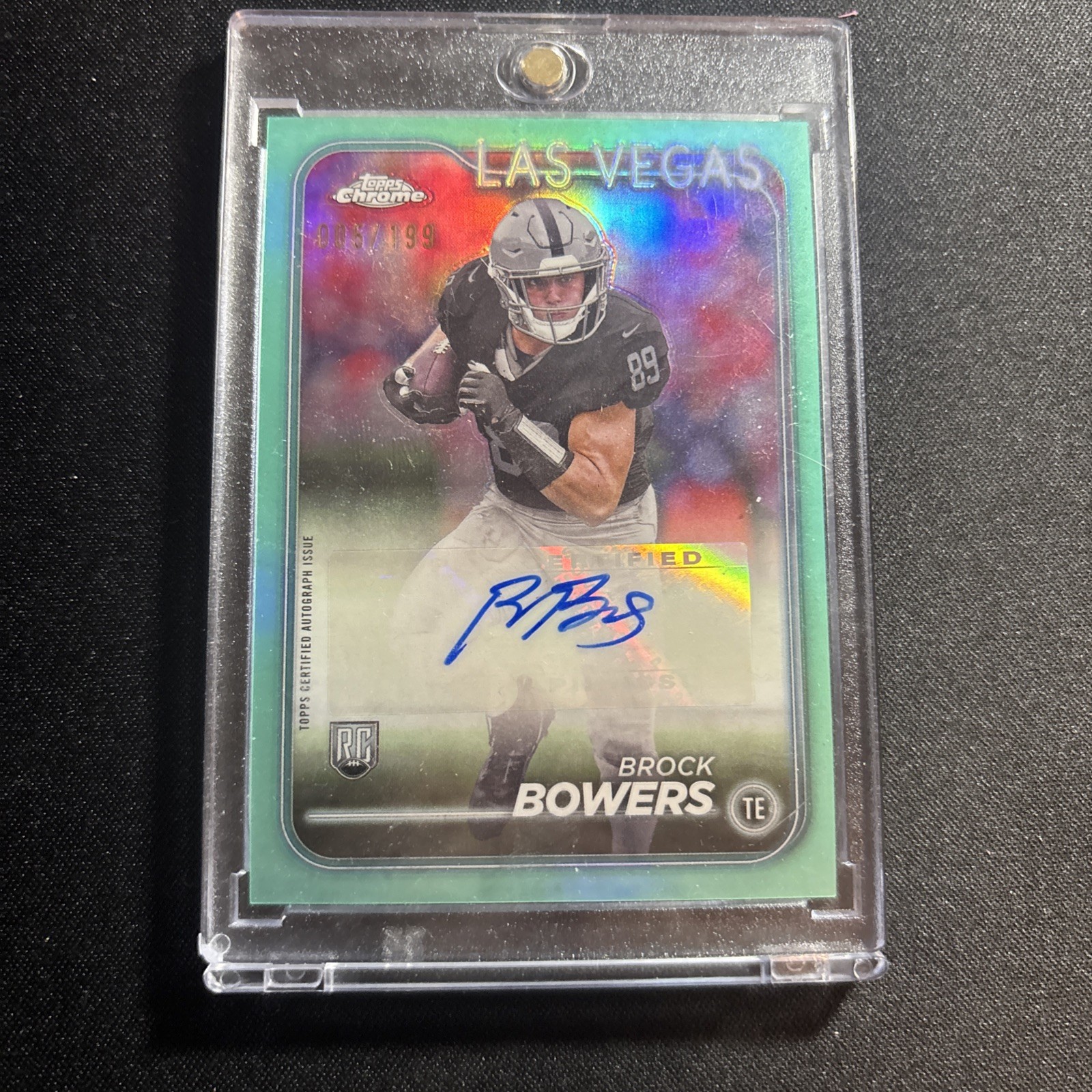 2024 Topps Chrome #RA-BBO Brock Bowers Rookie Autographs Aqua Refractor #/199