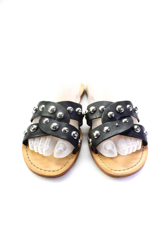 Sandálias femininas MARC FISHING LTD cravejadas intertravadas couro preto tamanho 8,5 - Imagem 2 de 4