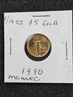 🌟 1990 $5 Gold American Eagle 1/10 oz BU Coin UNC Vintage Key Date