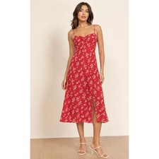 NEW Reformation Cybill Button Front Sundress Red Cottagecore Viscose Floral US 8