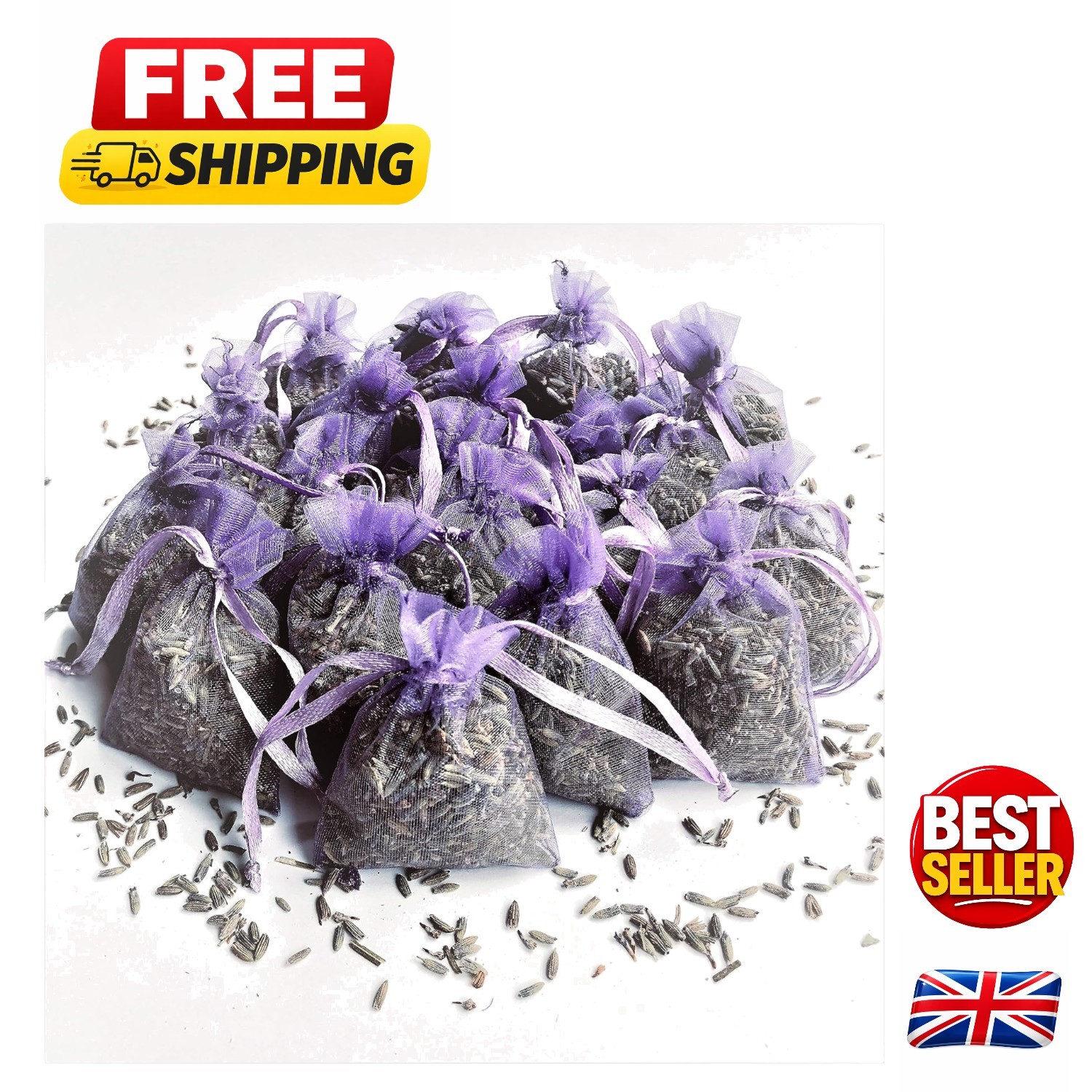 15 Elegant Dried Lavender Bags in Lilac Organza - Moth Repellent & Fragrance