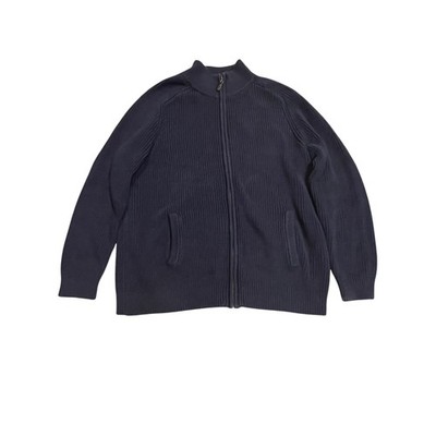 L.L.Bean Rib Knit Zip Cardigan Sweater Navy Blue XL Tall Men s Mock Neck Cotton