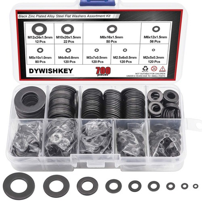 #ad DYWISHKEY 700 Pieces 9 Sizes Black Zinc Plated Steel Flat Washers Assortment ... $18.42
