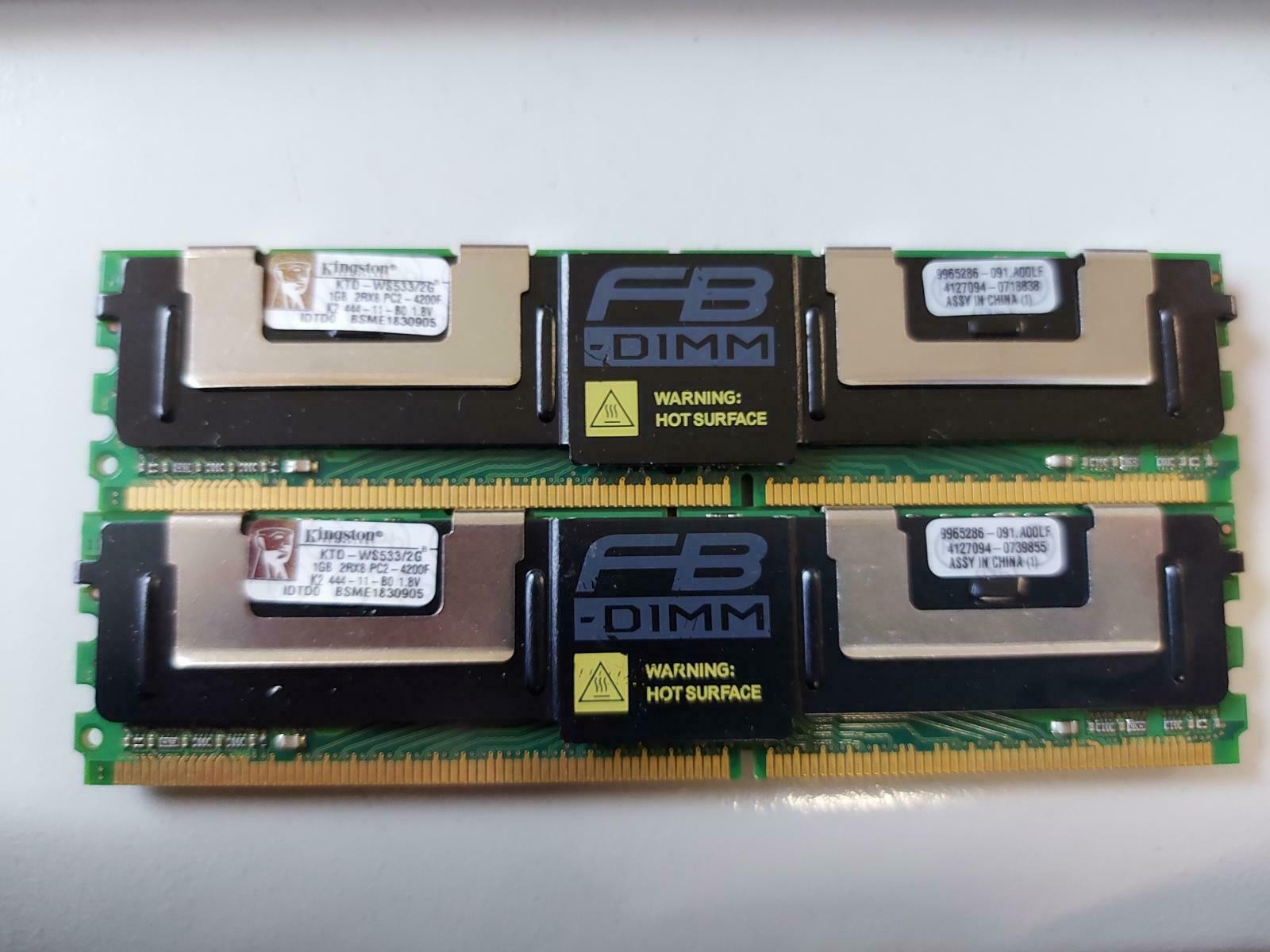 Kingston 2GB Kit (2 X 1GB) PC2-4200 DDR2 DIMM ( KTD-WS533/2G 9965286-091 ) REF